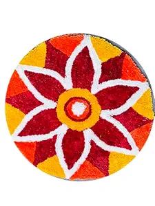 ROYAL TREND Super Soft Cotton Rangoli for Round Shape Floor Mat/Bedroom/Living Room/Floor Mat/Kitchen Temple Rangoli Home/Modern Rangoli Size (24 X 24 Inches), Multicolor Design 8