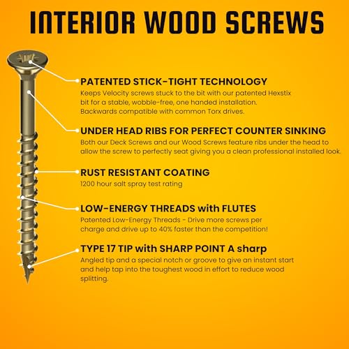 Image of Velocity Interior 1 1 /2 Inch Wood Screws Contractor Pack (Size #6, 876 Pcs) - Self Tapping Screws with Phillips Bits, Stick Tight Technology, Carbon Steel with Zinc Plating, Durable Storage Organizer