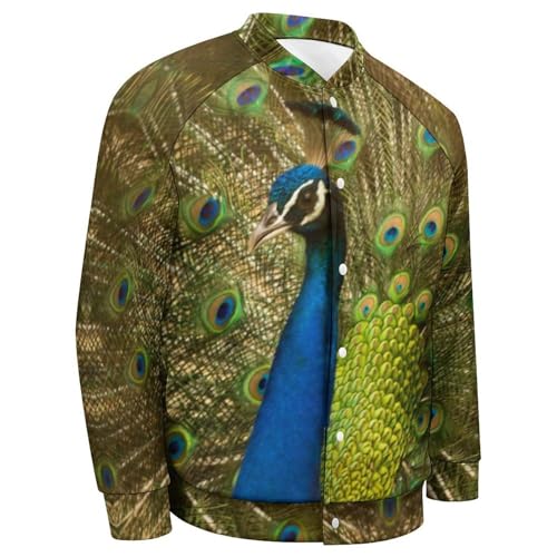 Peacock Show Casual Jacket for Men Fashion Button Down Coat with Pockets Sports4
