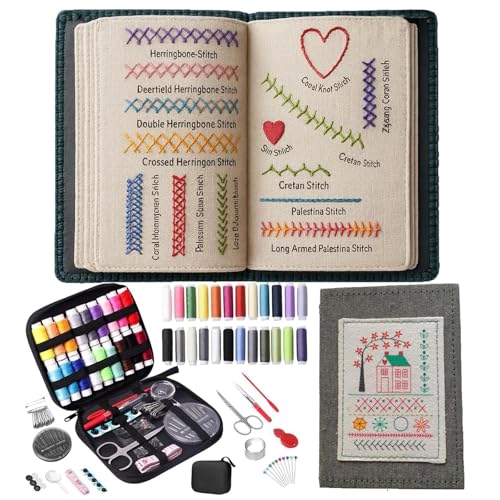 Kit de livres de points de broderie avec échantillonneur textile et boîte de rangement
