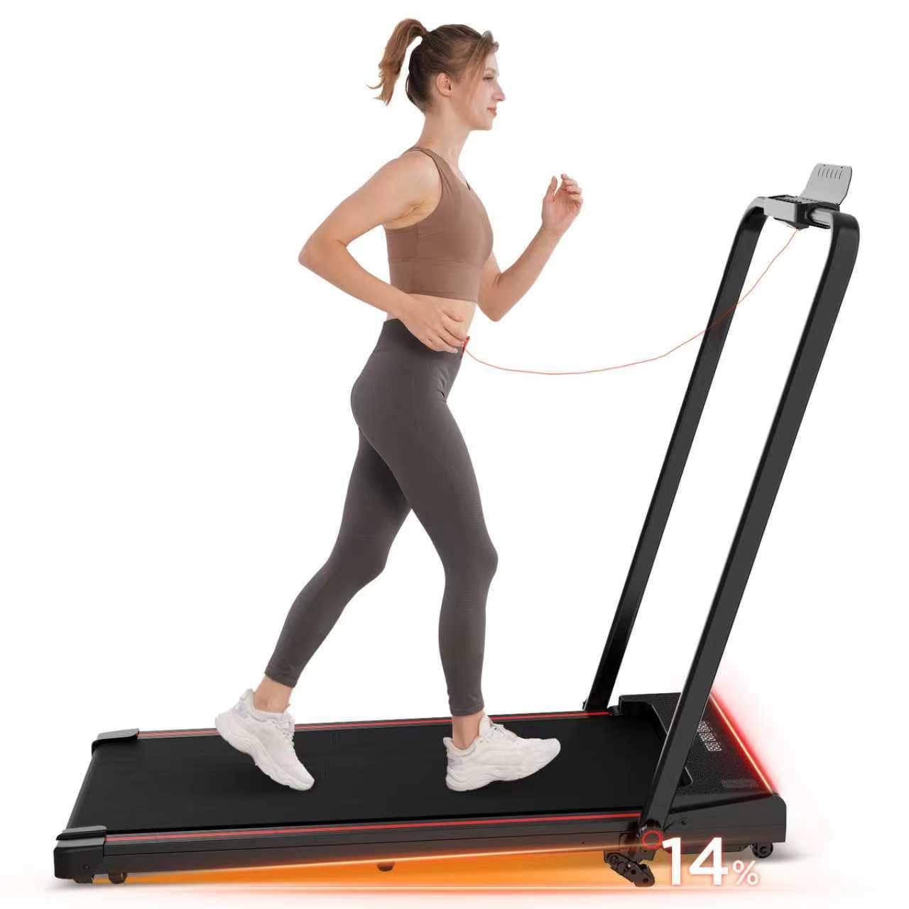 Tapis Roulant Pieghevole, 1400W Tapis Roulant Elettrico con Inclinazione 3 Livelli, Telecomando, Maniglie e Display LED, Schermo LCD, Tappeto per Corsa Compatto per Casa e Ufficio