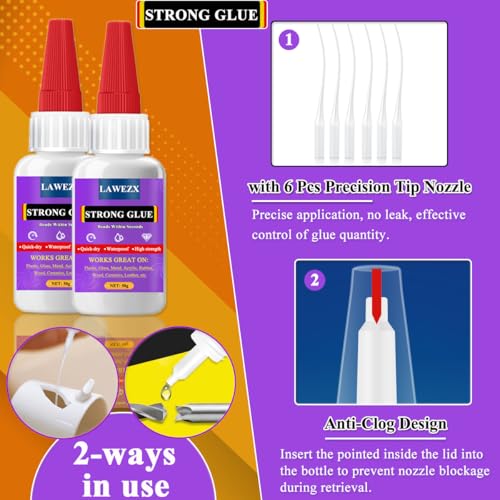 100g Sekundenkleber Extra Stark, LAWEZX Flüssiger Superkleber - Wasserfest | Hitzebeständig | Schnell Trocknen | Hochfester, Alleskleber für Kunststoff, Glas, Holz, Metall, Keramik, Gummi, Basteln uvm
