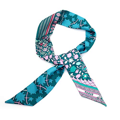 Skinny Scarf Simple Floral Print Necktie Handbag Handle Wrap Silk Ribbon for Women3
