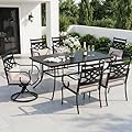 Sophia and William Outdoor Patio Dining Set for 6, Outdoor Table and Chairs, Removable Seat Cushions, 4 Fixed?2 Swivel Chairs, 59" Black Patio Dining Table