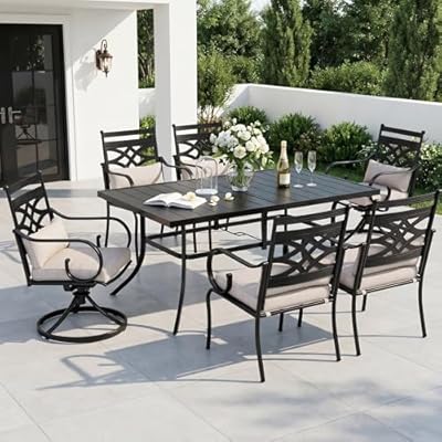 Sophia and William Outdoor Patio Dining Set for 6, Outdoor Table and Chairs, Removable Seat Cushions, 4 Fixed?2 Swivel Chairs, 59" Black Patio Dining Table