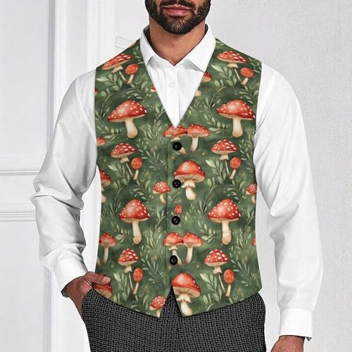 Cute Mushrooms Suit Vest for Men Slim Fit Tuxedo Waistcoat Button Down V Neck Business Dress Coat4