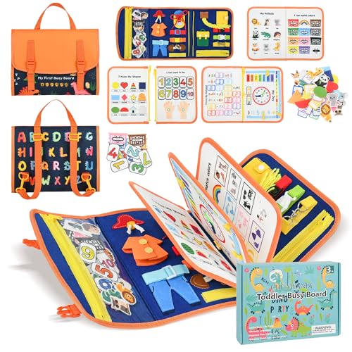 Busy Board Montessori Toys for Toddler,Busy Book - Sensory Preschool Learning Activities Educational Toys with Fine Motor Skills,Gift for Boys Girls,Travel Essentials for Plane Car (Blue)