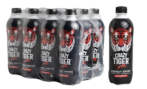 Crazy Tiger | Energy Drink Gusto Original, 12 Bottiglie da 50 cl PET Richiudibile, con Caffeina, Taurina, Vitamine, -50% di Zuccheri Crazy Tiger | Energy Drink Gusto Original, 12 Bottiglie da 50 cl PET Richiudibile, con Caffeina, Taurina, Vitamine, -50% di Zuccheri
