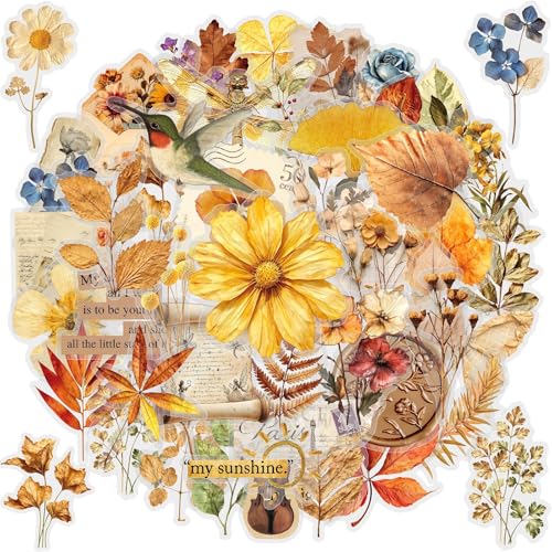 Image of 50PCS Transparent Flora Scrapbook Stickers, Flower-G | Vintage Aesthetic Flowers, Vinyl Waterproof, For Scrapbooks Travel Journal, For Water Bottles Laptop Phone
