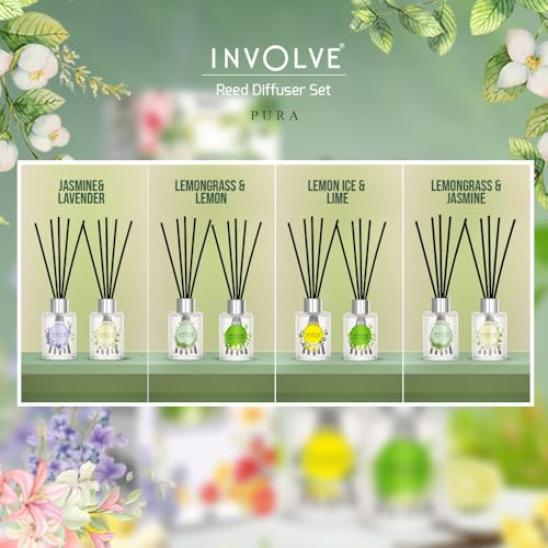 Image of Involve Pura Reed Diffuser Set (Pack of 2) - Lavender - 120 ml | Oil Diffuser with Free 10 Reed Sticks | Room Freshener for Home Decor & Bedroom | New Home Gift Items Useful | House Warming Gift