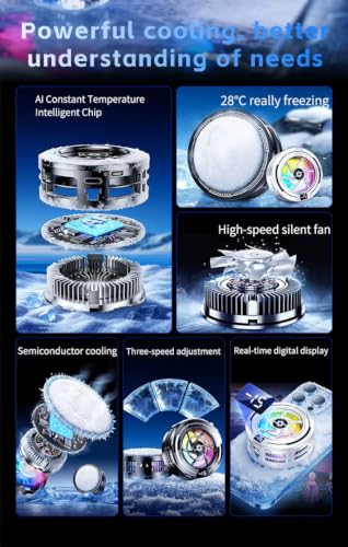 Image of Cubonic SL70 12W Magnetic Cell Phone Cooler, RGB Phone Cooling Fan Portable, LED Display Lightweight, 3 Gear Speed(Ai, P1, P2), Phone Radiator with Larger Cooling Area for Phone /Tablet /IPad (Black)
