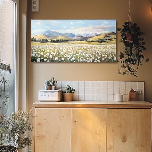 crmotu Large Landscape Wall Art, Flower Wall Art, Nature Wall Decor, Meadow with Wildflowers Canvas Prints, Rustic Aesthetic Pictures for Living Room Bedroom Above Bed Hallway Farmhouse 30x60inch