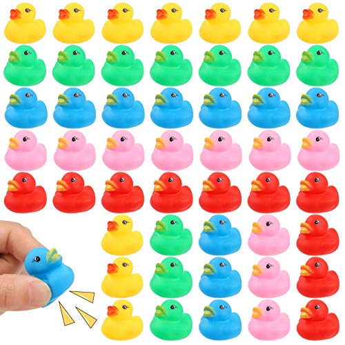 50 Pcs Rubber Ducks Bath Toy Multicolor Mini Rubber Duck Bulk Float Duck Baby Bath Toy Shower Birthday Party Christmas Favors Gift (5 Colors)