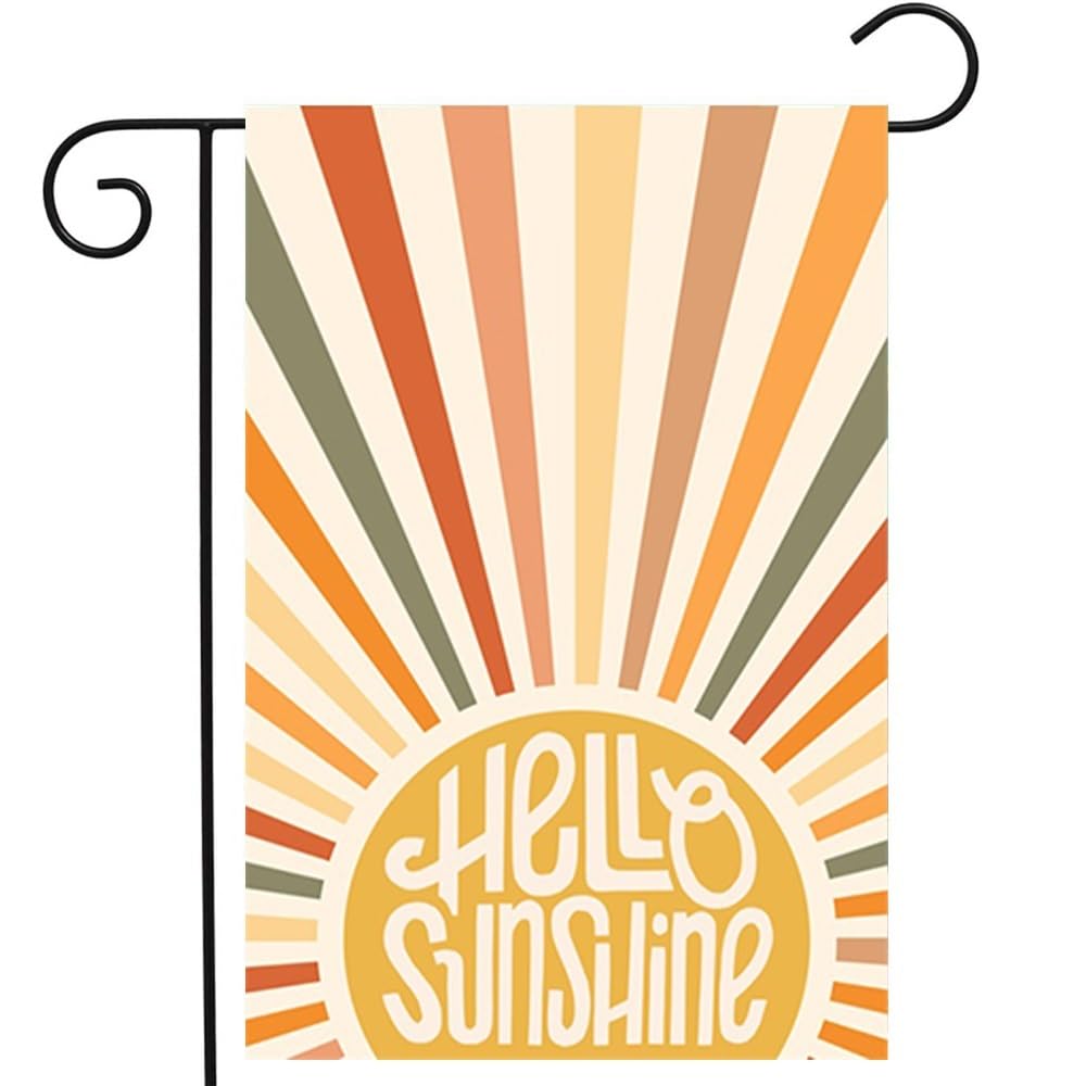 Hello Sunshine Garden Flag 12x18 Inch, Colorful Boho Garden Flag Small Vertical Double Sided Yard Flag Seasonal Welcome Flag for Outside