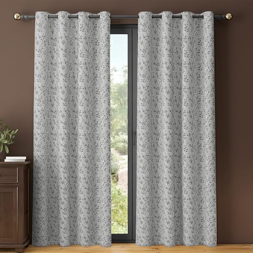 Image of Yellow Weaves 1 Pc Jacquard Leaf Eyelet Long Door Curtain - Perfect for Home, Office, Bedroom, Living Room & Balcony - 7 Feet (Silver)