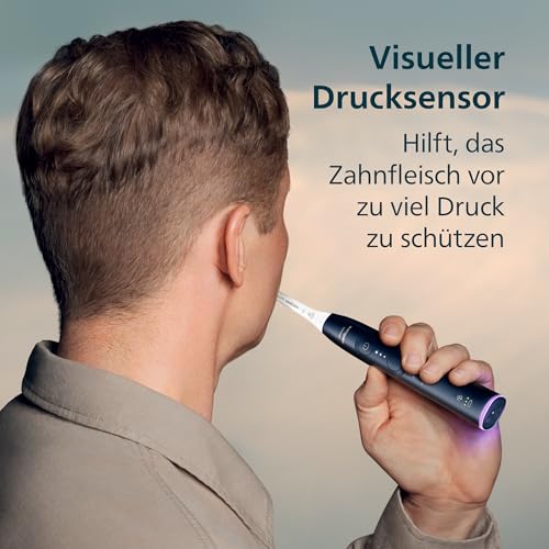 Philips Sonicare 6100 elektrische Zahnbürste, Schallzahnbürste, 2 Putzmodi, 3 Intensitätsstufen, Andruckkontrolle, EasyStart, SmarTimer, Reiseetui, Marineblau, Modell HX7403/01 [Neue Technologie]