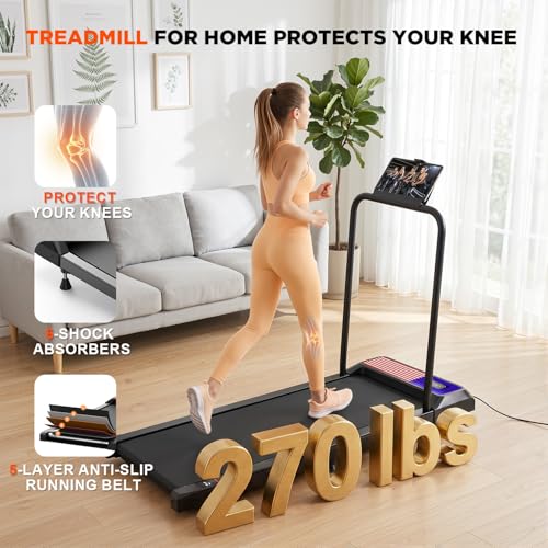 Image of RJOP 2.5HP Walking Mat with Incline Pad, Under Desk Treadmill for Home Gym | Walking Running Pad with Remote, 3 in 1 Low Noise Small Mini Portable Treadmill with LED Screen, 270lbs Capacity