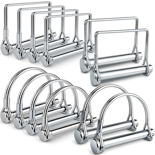 Wellmax 12-Pack Trailer Hitch Pin Assortment 1/4 and 5/16 Diameter Square and Arch Wire Lock Pins Zinc-Plated Carbon Steel Safety Pins for PTO Farm Mower and Boat Trailer Couplers Silver