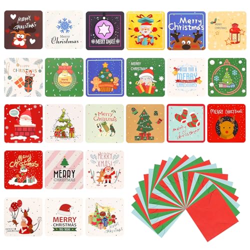 24 Stück Weihnachtskarten Set, 7x7cm Klein Weihnachtskarten mit...