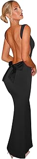 RARITYUS Women's Sexy Cowl Neck Backless Maxi Dress Elegant Satin Bowknot Long Dress Cocktail Party Evening Gown