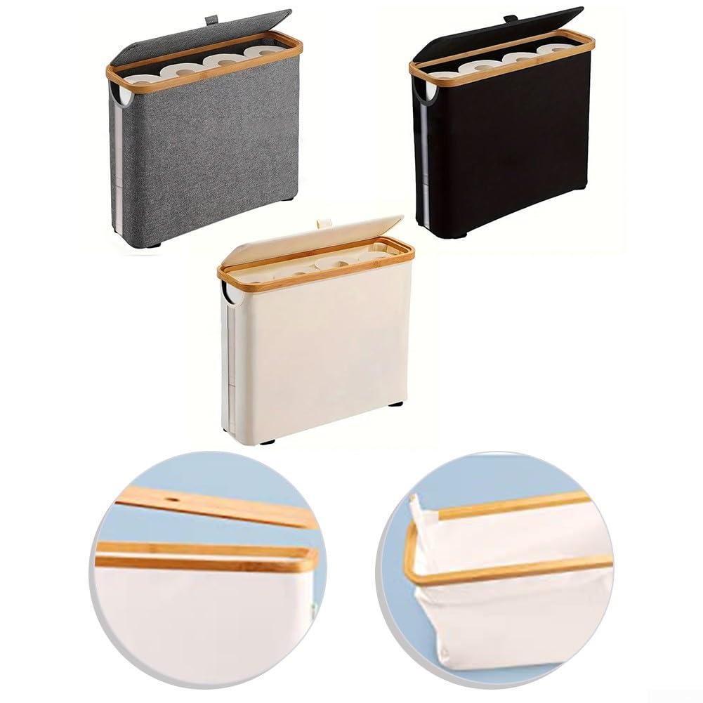 Lecreatekit Panier de rangement pour rouleaux de papier toilette, support de salle de bain avec couvercle, boîte de rangement chic pour une salle de bain propre et bien rangée (beige)