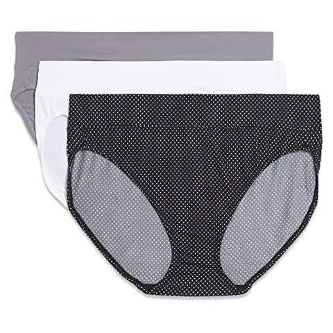 Warner's Women's Blissful Benefits Dig-Free Comfort Waistband Microfiber Hi-Cut 3-Pack 5138W, Black White Pindot Print/White/Smoked Pearl, XL Cover