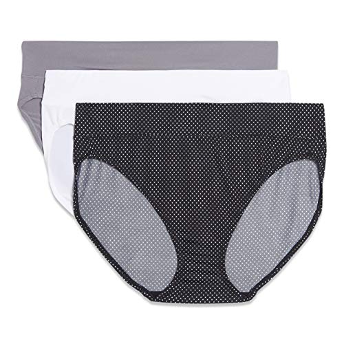 Warner's womens Blissful Benefits Dig-free Comfort Waistband Microfiber Hi-cut 3-pack 5138w Underwear, Black White Pindot Print/ White/ Smoked Pearl, XX-Large US