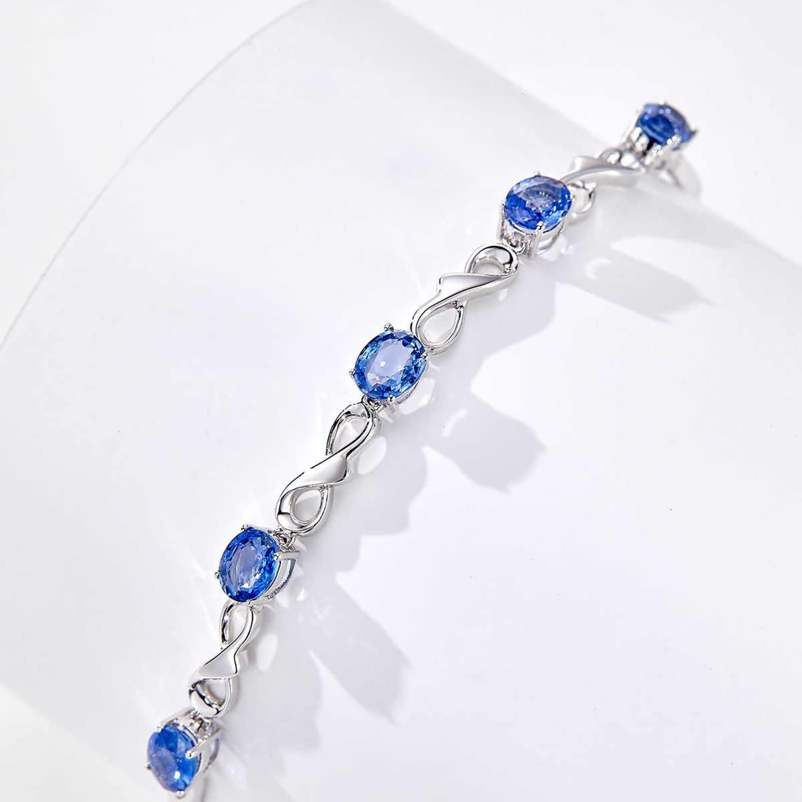 KnSam Pulsera para mujer de oro blanco de 18 quilates Au750, joyas de oro auténtico, zafiro, infinito, corte ovalado, azul, brazaletes de oro 750, 23 cm