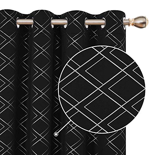 Deconovo Cortinas Opacas con Aislamiento Térmico para Sala de Estar Oficina Hotel Ventanas con Ojales 2 Paneles 140 x 245 cm Negro