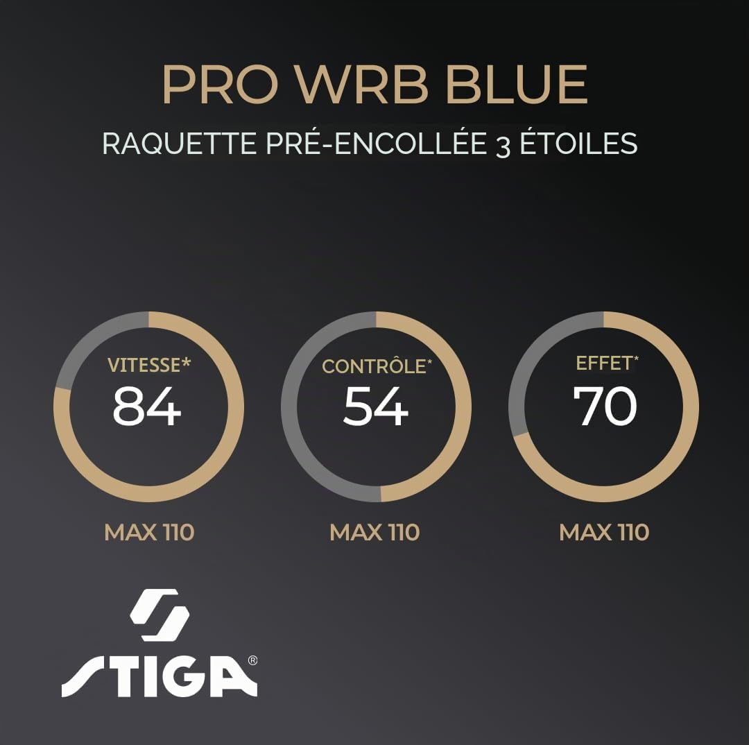 STIGA Raquette de Ping Pong Pro WRB Blue Edition 3 Étoiles Tennis de Table