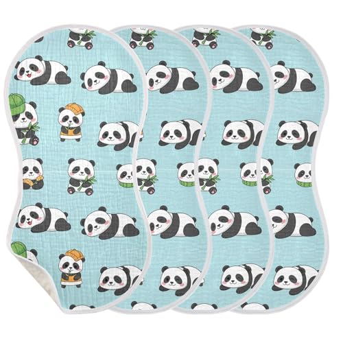 J JOYSAY Panda Blue Baby Burp Cloths for Boys Girls Large 22''x11'' Cotton 4 Layer Baby Essentials for Baby Drool one sizex4