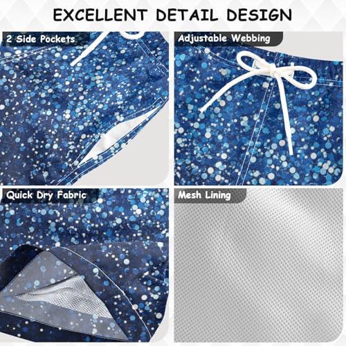 Pigsaly Boys Swim Trunks Royal Blue Gradient Flashing Navy Blue Glitter Boys Board Shorts Swimsuit Swimwear Bathing Suit S3