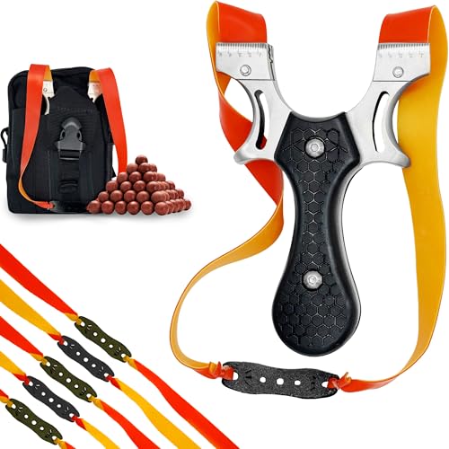 GARBEST Tirachinas Clásico de Acero Modelo SlingBlack| Tirachinas con Estuche, 200 Gramos Munición Arcilla Biodegradable y 5 Gomas de Repuesto | Pack Regalo
