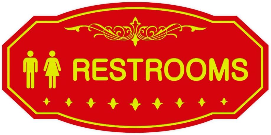 Signs ByLITA Victorian Unisex Restroom Sign (Red/Yellow) - Large 1 Pack