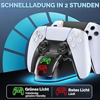 Rysker RGB PS5 Ladestation, 2St. Schnelles PS5 Ladegerät für PS5 Original & Edge Controller, mit LED Anzeigen & 9 RGB Beleuchtung, PS5 Controller Ladestation für PlayStation 5 Zubehör, Schwarz – Ansicht 3