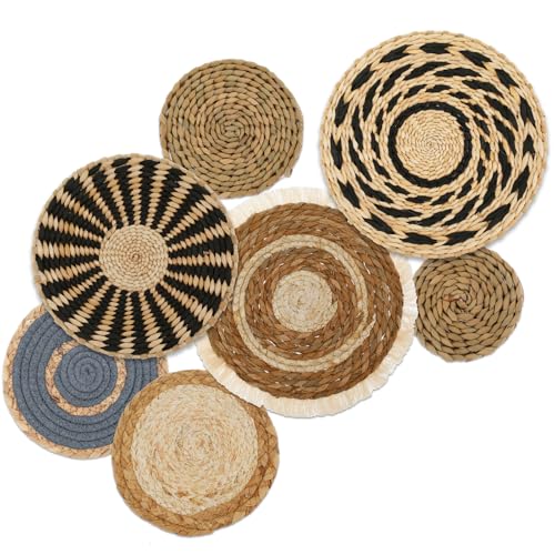 7 Pack Boho Wall Basket Decor Set, Hanging Woven Seagrass
