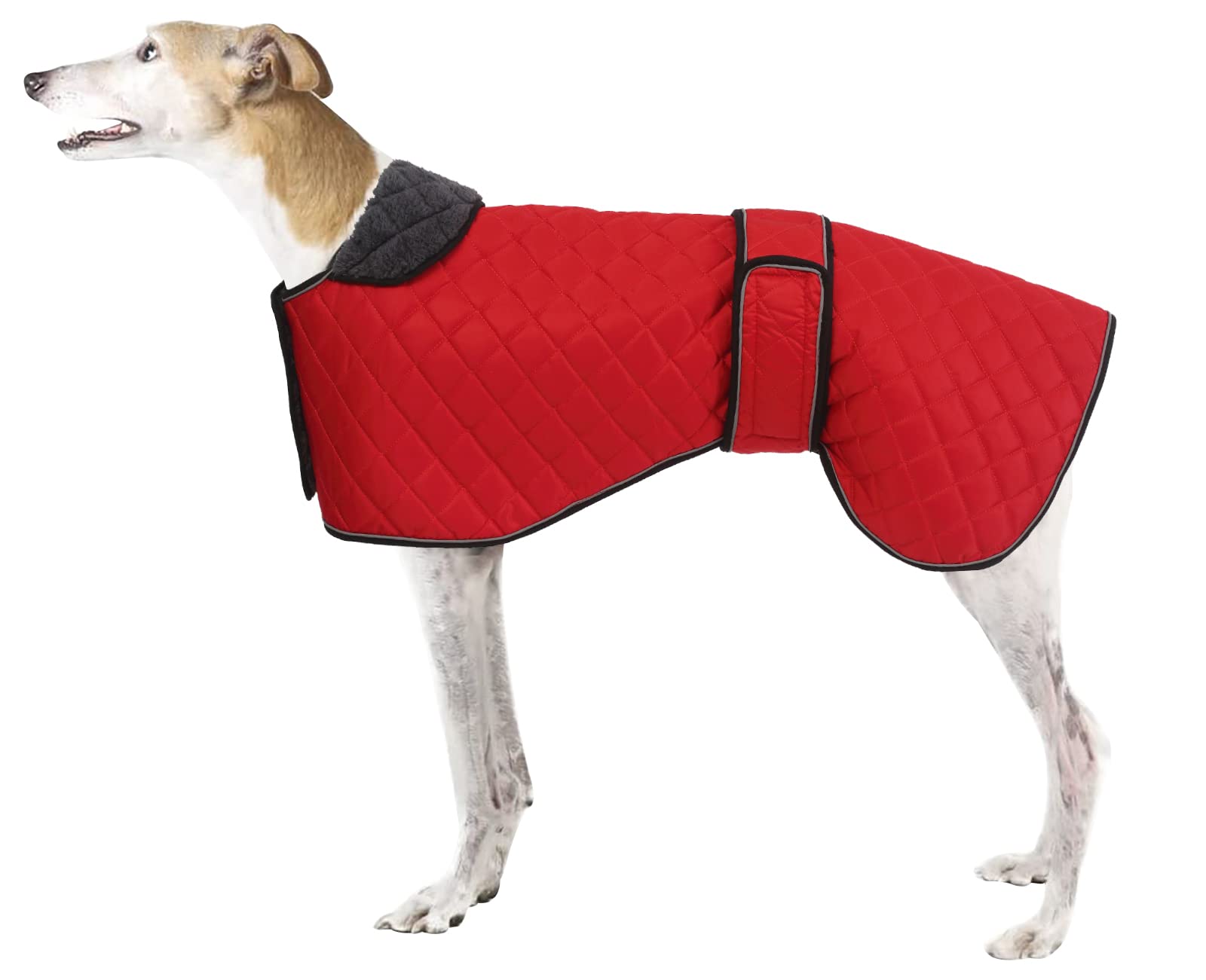 Windhunde-Wintermantel mit Fleecefutter, verstellbare Outdoor-Haustierjacke für mittelgroße oder große Hunde, ideal für Windhunde, Whippets, Lurcher, Salukis - Rot - XXL