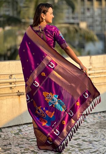 Image of SGF11 Women's Kanjivaram Paithani Silk Saree With Unstitched Blouse Piece