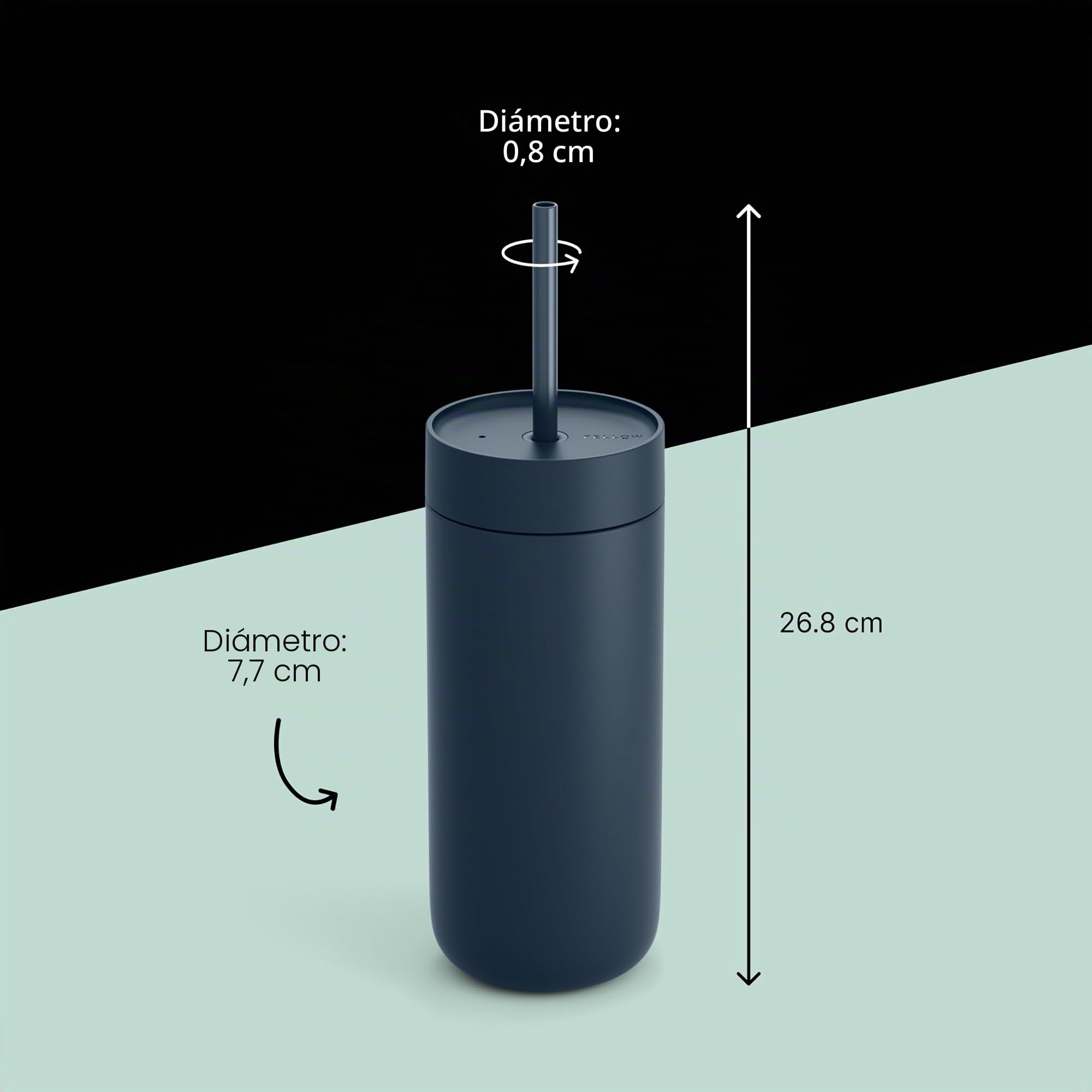 Fellow Botella de agua fría Carter de 20 onzas para agua, té helado, café, batidos, café helado y más, vaso de acero inoxidable aislado al vacío con tapa resistente a derrames y popote, color azul