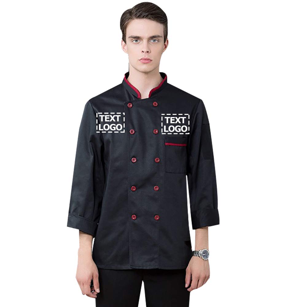Personalized Chef Jacket Unisex Chef Coat Customized Kitchen Short/Long Sheeve Chef Jacket for Men and Women?Black-long XL