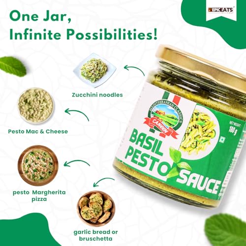 Image of CANEEN Basil Pesto Sauce - | Authentic Italian Recipe, Ready to Use, Perfect for Pasta, Sandwich,wraps|Simple Meals and Sides Creamy Pesto| Italian Toppings Sauce