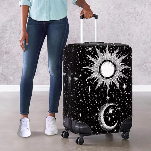 Image of Coloranimal Thickened Luggage Covers Goth Gothic Black and White Moon Stars Travel Luggage Covers for Women Men Kids Fits 18 /24 /28 /32 Inch Suitcase Spandex Protector Covers (25 inch-28 inch Luggage)