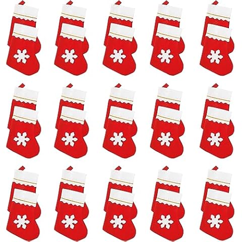 Niurewan 30 Pack 8" Mini Christmas Stocking,Snowflake Tableware Holders,Candy Pouch Bag for Christmas Tree Decoration,Party Favors,Xmas Supplies Cover