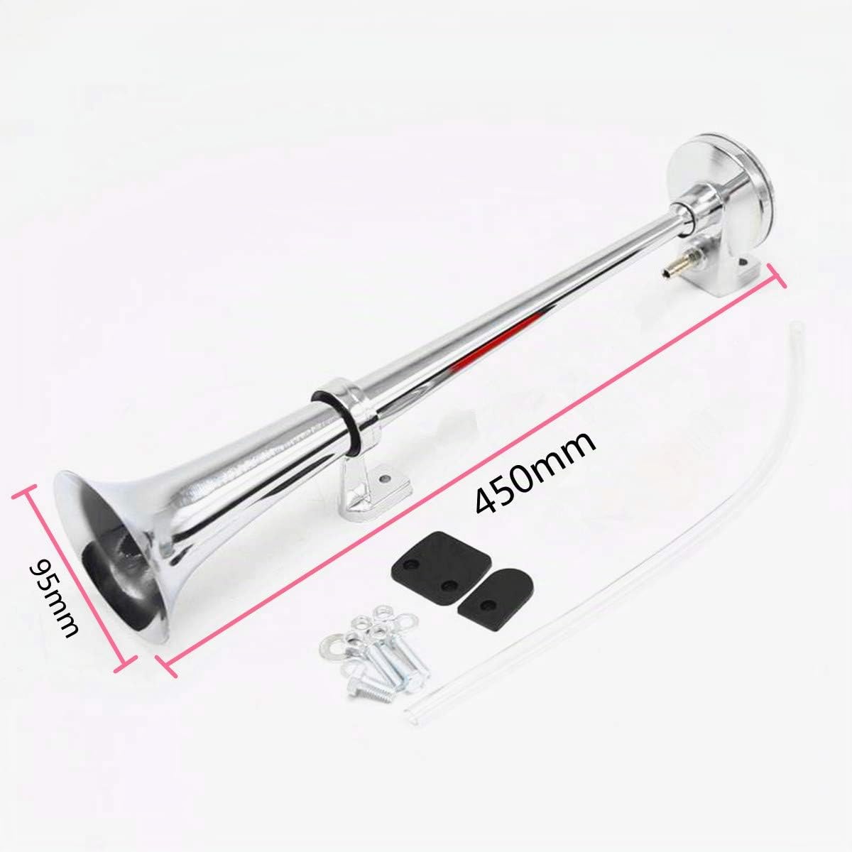 Clacson per auto, 12 V, 150 dB, 450 mm, in zinco cromato, monotonale, con compressore, per qualsiasi veicolo da 12 V, per camion, treni, barche, auto