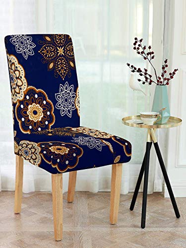 Image of Cortina Dining Chair Slipcovers | Protection Chair Covers | Floral Printed, Removable, Washable | Universal Fit Soft Stretchy Polyester Spandex | Living Room, Kitchen, Party | Pack of 1, Navy 4