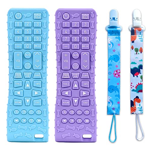 Image of FATEORT 2-Pack Silicone Baby Teething Toys, Teething Toys for Babies 6-12 Months Remote Control Shape Teething Toys, Boys Girls Baby Chew Toys,Relief Baby Teething Gum Discomfort
