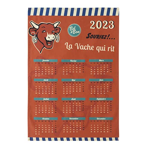 Printed Cotton Tea Towel, Laughing Cow Calendar, Red, 50x75cm