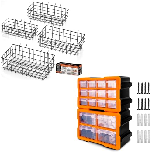 HORUSDY 16-Drawer Storage Cabinet & 4-Pack Pegboard Bins – Wall