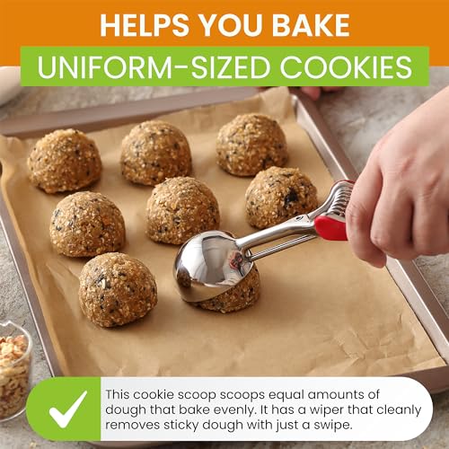 Image of Spring Chef Red Large Stainless Steel Cookie Scoop for Baking - Multifunctional #20 Melon Baller with Trigger Release, 2.93 Tbsp Food Scooper for Ice Cream - Dishwasher Safe Cookie Dough Scoop