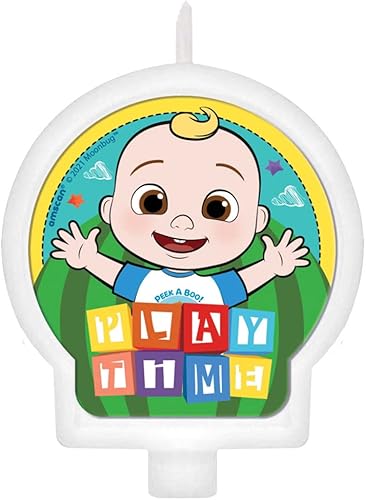 amscan Cocomelon - Vela para fiesta de cumpleaños, 2.4 x 2.6 pulgadas, color blanco, 1 unidad